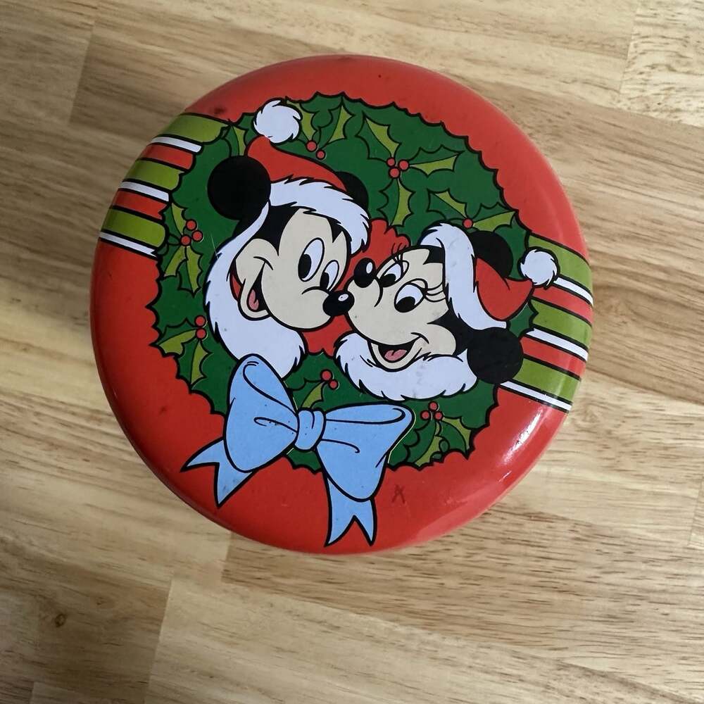 Vintage Mickey and Minnie Mouse Collectible Disney Christmas Canister with Lid - Picture 2 of 9
